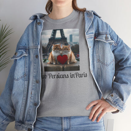 Cat Lover T-Shirt - Two Cute Persian Cats in Love with Red Heart