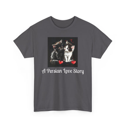 Cat Lover T-Shirt - Two Cute Persian Cats in Love with Red Heart