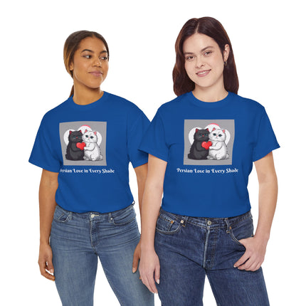 Cat Lover T-Shirt - Two Cute Persian Cats in Love with Red Heart