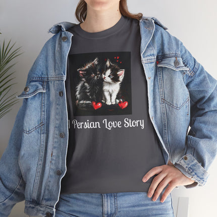 Cat Lover T-Shirt - Two Cute Persian Cats in Love with Red Heart