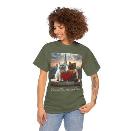 Cat Lover T-Shirt - Two Cute Persian Cats in Love with Red Heart