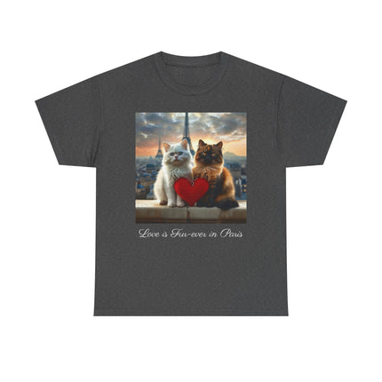 Cat Lover T-Shirt - Two Cute Persian Cats in Love with Red Heart