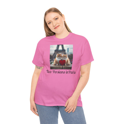 Cat Lover T-Shirt - Two Cute Persian Cats in Love with Red Heart