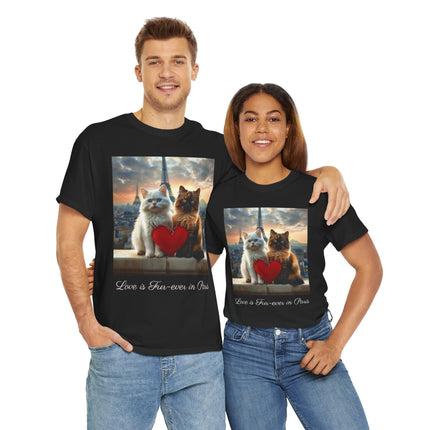 Cat Lover T-Shirt - Two Cute Persian Cats in Love with Red Heart