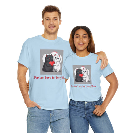 Cat Lover T-Shirt - Two Cute Persian Cats in Love with Red Heart
