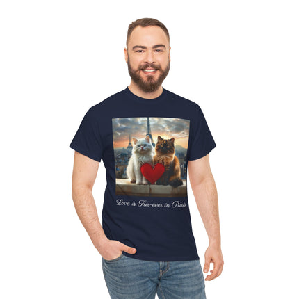 Cat Lover T-Shirt - Two Cute Persian Cats in Love with Red Heart