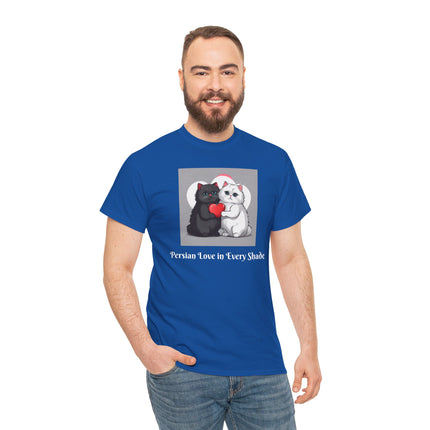 Cat Lover T-Shirt - Two Cute Persian Cats in Love with Red Heart
