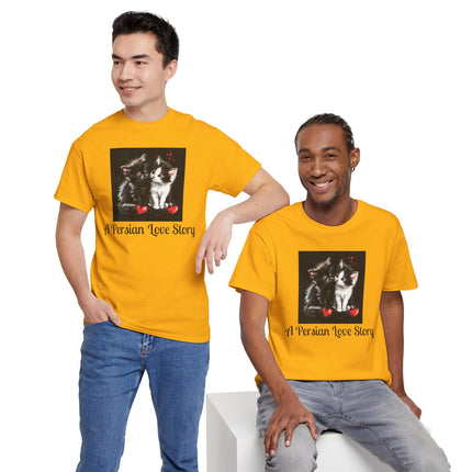 Cat Lover T-Shirt - Two Cute Persian Cats in Love with Red Heart