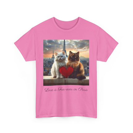 Cat Lover T-Shirt - Two Cute Persian Cats in Love with Red Heart