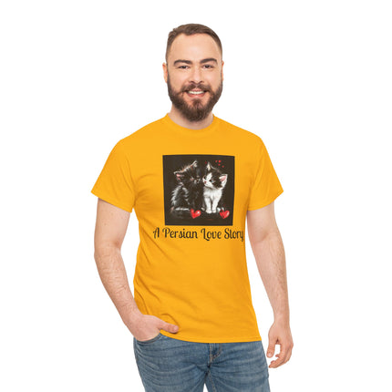 Cat Lover T-Shirt - Two Cute Persian Cats in Love with Red Heart