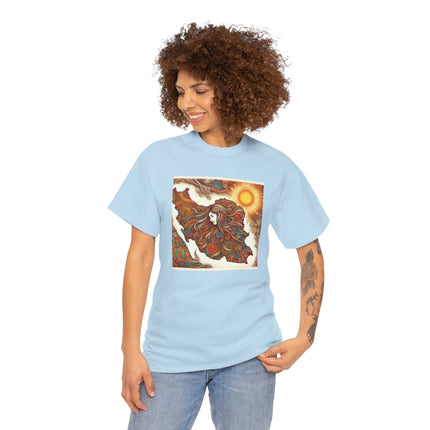 Personalised Persian Unisex T-Shirt – Rising Sun & Long Hair Design | Bohemian Freedom Culture Tee