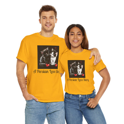 Cat Lover T-Shirt - Two Cute Persian Cats in Love with Red Heart
