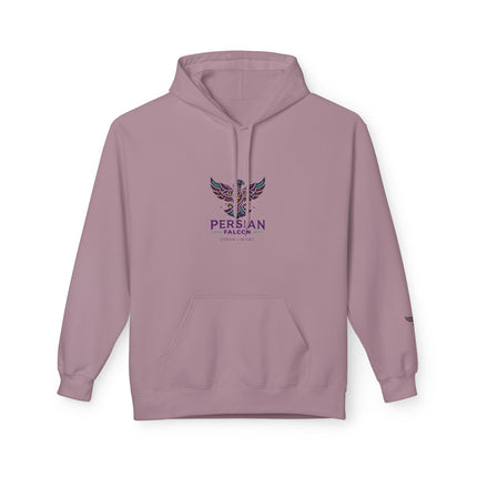 Personalised Casual Unisex Fleece Hoodie with Bold Graphic Print. Modern Persian Shahbaz Falcon Design. Triple Print.