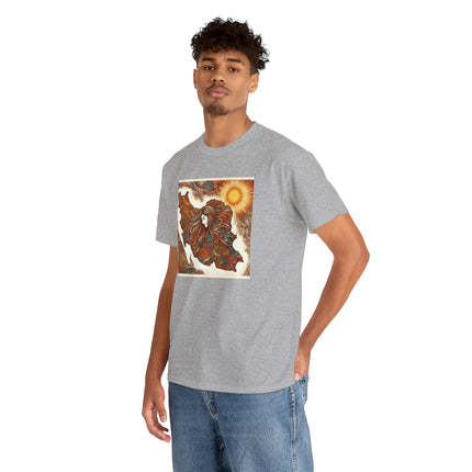 Personalised Persian Unisex T-Shirt – Rising Sun & Long Hair Design | Bohemian Freedom Culture Tee