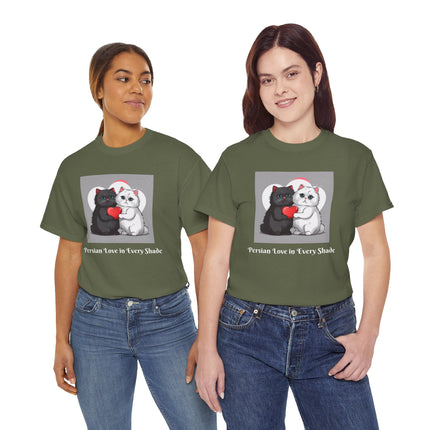 Cat Lover T-Shirt - Two Cute Persian Cats in Love with Red Heart