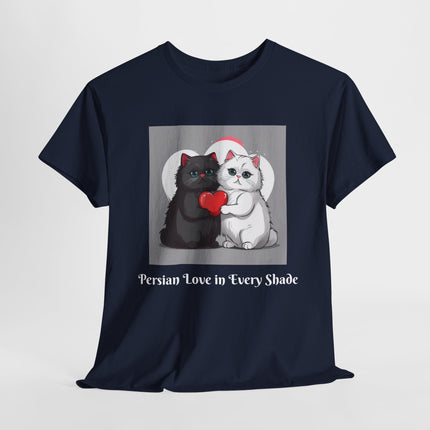 Cat Lover T-Shirt - Two Cute Persian Cats in Love with Red Heart