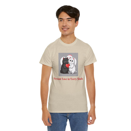 Cat Lover T-Shirt - Two Cute Persian Cats in Love with Red Heart