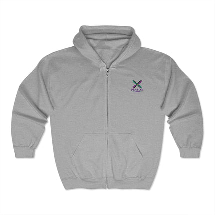Personalised Unisex Heavy Blend™ Full Zip Hooded Sweatshirt. Modern Persian Sassanid CrossDesign.