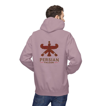 Personalised Casual Unisex Fleece Hoodie with Bold Graphic Print. Classic Persian Shahbaz Falcon Design. Triple Print.