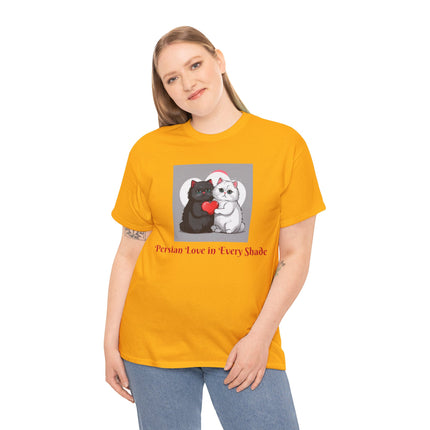 Cat Lover T-Shirt - Two Cute Persian Cats in Love with Red Heart
