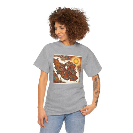 Personalised Persian Unisex T-Shirt – Rising Sun & Long Hair Design | Bohemian Freedom Culture Tee