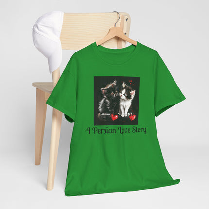Cat Lover T-Shirt - Two Cute Persian Cats in Love with Red Heart