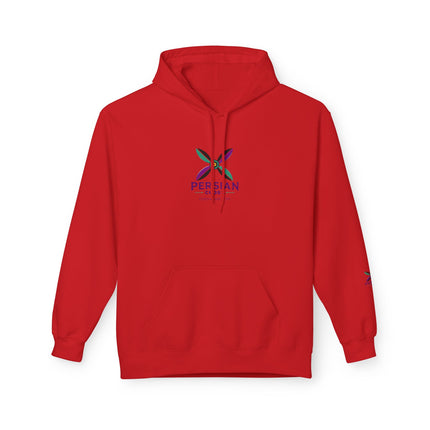 Personalised Casual Unisex Fleece Hoodie with Bold Graphic Print. Modern Persian Sassanid Cross. Triple Print.