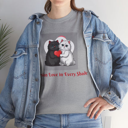Cat Lover T-Shirt - Two Cute Persian Cats in Love with Red Heart