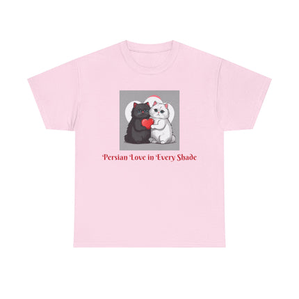 Cat Lover T-Shirt - Two Cute Persian Cats in Love with Red Heart