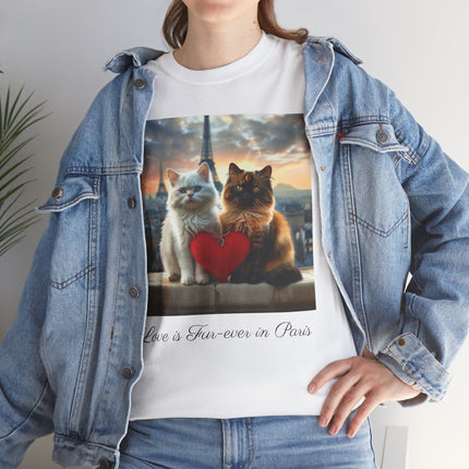 Cat Lover T-Shirt - Two Cute Persian Cats in Love with Red Heart