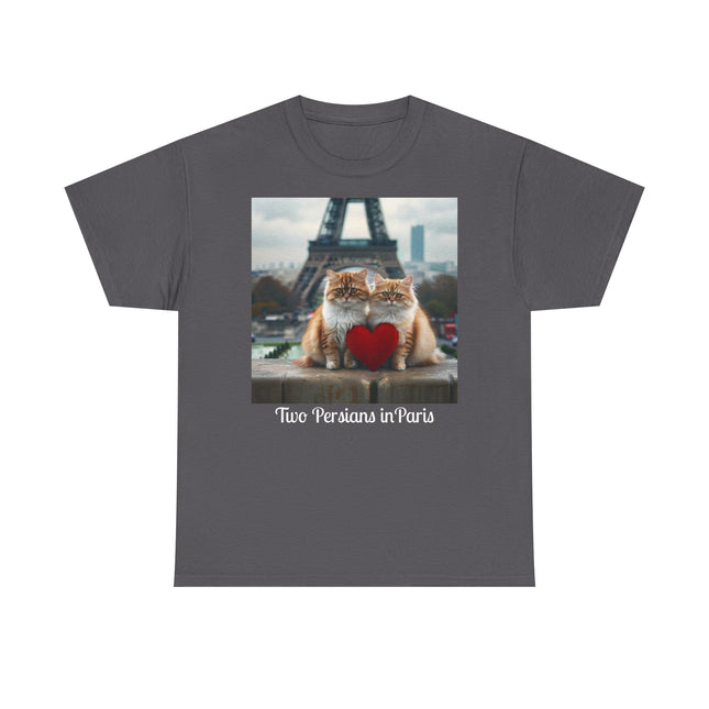 Cat Lover T-Shirt - Two Cute Persian Cats in Love with Red Heart