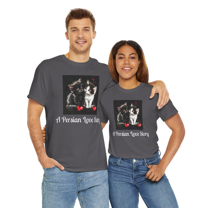 Cat Lover T-Shirt - Two Cute Persian Cats in Love with Red Heart