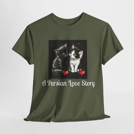 Cat Lover T-Shirt - Two Cute Persian Cats in Love with Red Heart