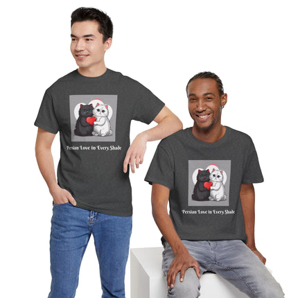Cat Lover T-Shirt - Two Cute Persian Cats in Love with Red Heart