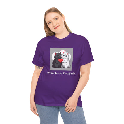Cat Lover T-Shirt - Two Cute Persian Cats in Love with Red Heart