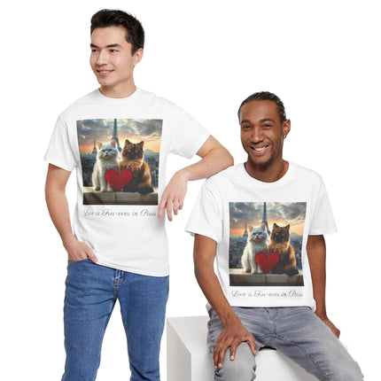 Cat Lover T-Shirt - Two Cute Persian Cats in Love with Red Heart