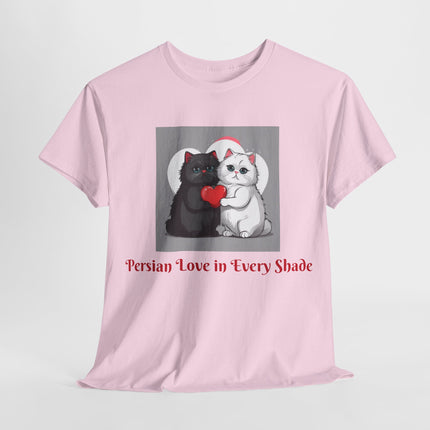 Cat Lover T-Shirt - Two Cute Persian Cats in Love with Red Heart