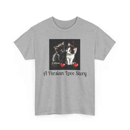 Cat Lover T-Shirt - Two Cute Persian Cats in Love with Red Heart