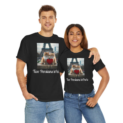 Cat Lover T-Shirt - Two Cute Persian Cats in Love with Red Heart