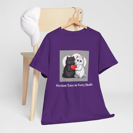Cat Lover T-Shirt - Two Cute Persian Cats in Love with Red Heart