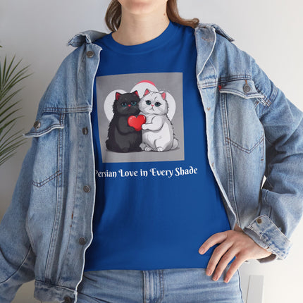 Cat Lover T-Shirt - Two Cute Persian Cats in Love with Red Heart