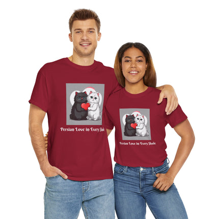 Cat Lover T-Shirt - Two Cute Persian Cats in Love with Red Heart