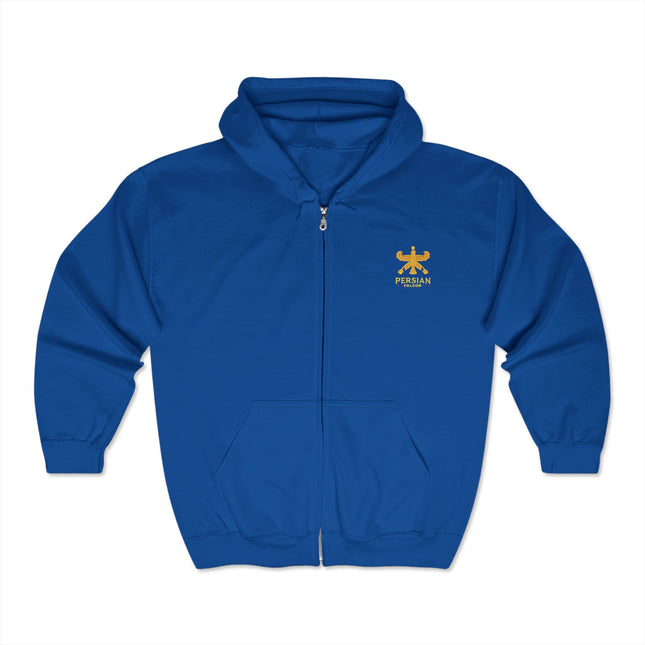 Personalised Unisex Heavy Blend™ Full Zip Hooded Sweatshirt. Classic Persian Shahbaz Falcon Design.
