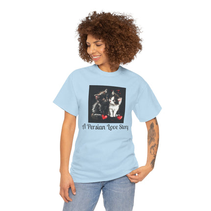 Cat Lover T-Shirt - Two Cute Persian Cats in Love with Red Heart