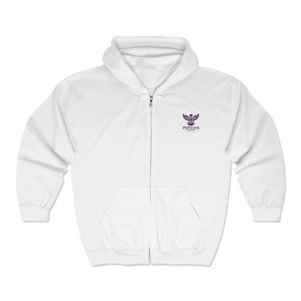 Personalised Unisex Heavy Blend™ Full Zip Hooded Sweatshirt. Modern Persian Shahbaz Falcon Design.