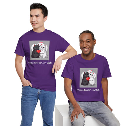 Cat Lover T-Shirt - Two Cute Persian Cats in Love with Red Heart