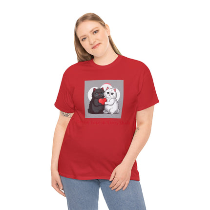 Cat Lover T-Shirt - Two Cute Persian Cats in Love with Red Heart