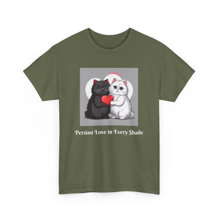 Cat Lover T-Shirt - Two Cute Persian Cats in Love with Red Heart