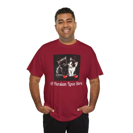 Cat Lover T-Shirt - Two Cute Persian Cats in Love with Red Heart