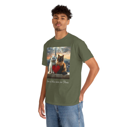 Cat Lover T-Shirt - Two Cute Persian Cats in Love with Red Heart
